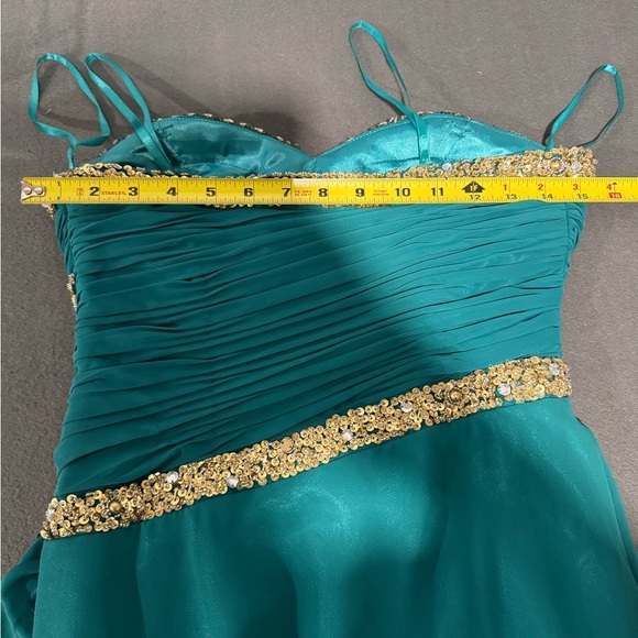May Queen Teal One Shoulder Dress with Gold Detailing - Picture 7 of 12